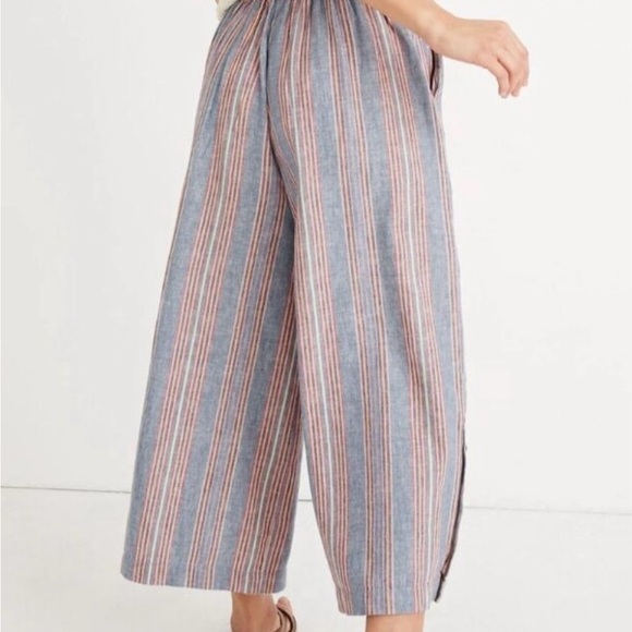 Madewell Tall Side-Button Huston Pull-On Crop Linen Blend Pants Rainbow Stripe L - Picture 2 of 6